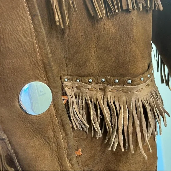 Vintage Rust Brown Suede Fringe Western Jacket - Picture 6 of 9